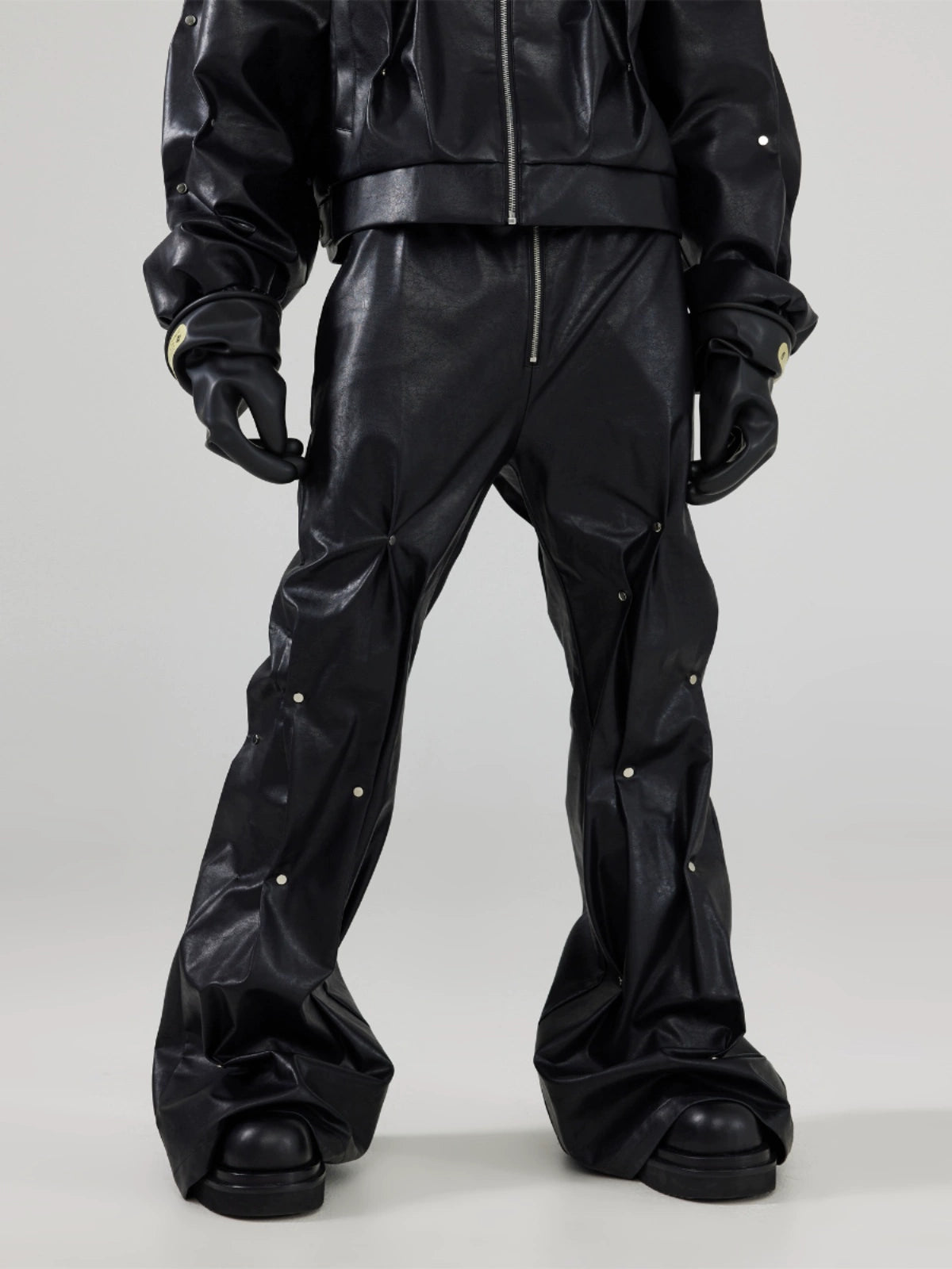 FRKM SCD Handmade Rivet Inlay Pinch Pleating Leather Pants Jacket- BAR.