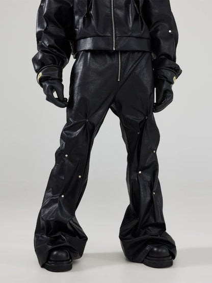 FRKM SCD Handmade Rivet Inlay Pinch Pleating Leather Pants Jacket- BAR.