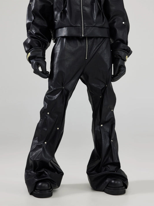FRKM SCD Handmade Rivet Inlay Pinch Pleating Leather Pants Jacket- BAR.