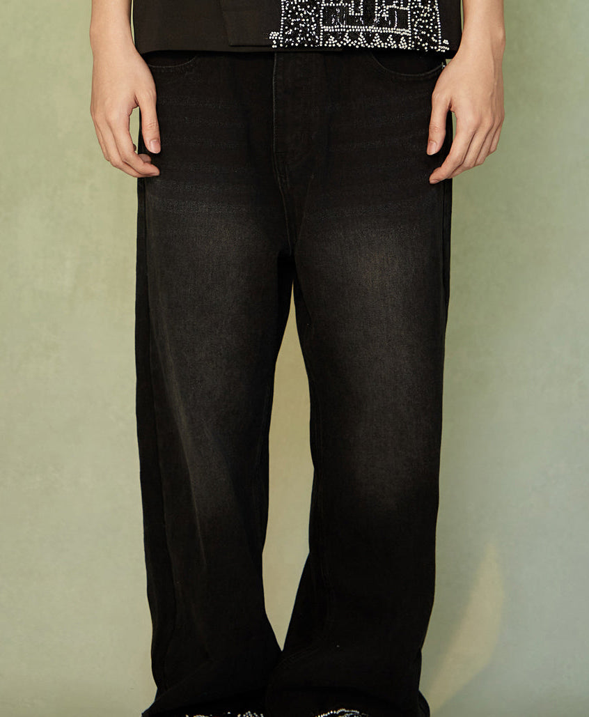 JIECHI  casual wide-leg diamond jean pants-ANDERSON.
