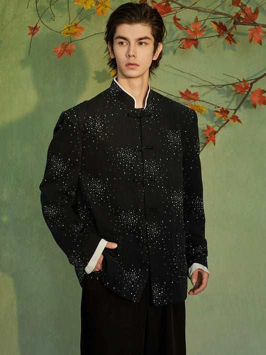 JIECHI stand-up collar beaded disc buckle tunics jacket - DEREK.