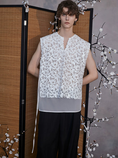 JIECHI  white sequencil vest sleeveless top - RAYLA.