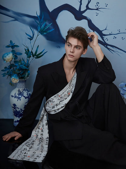 JIECHI  casual loose Chinese calligraphy sash design suit - SYLAR.