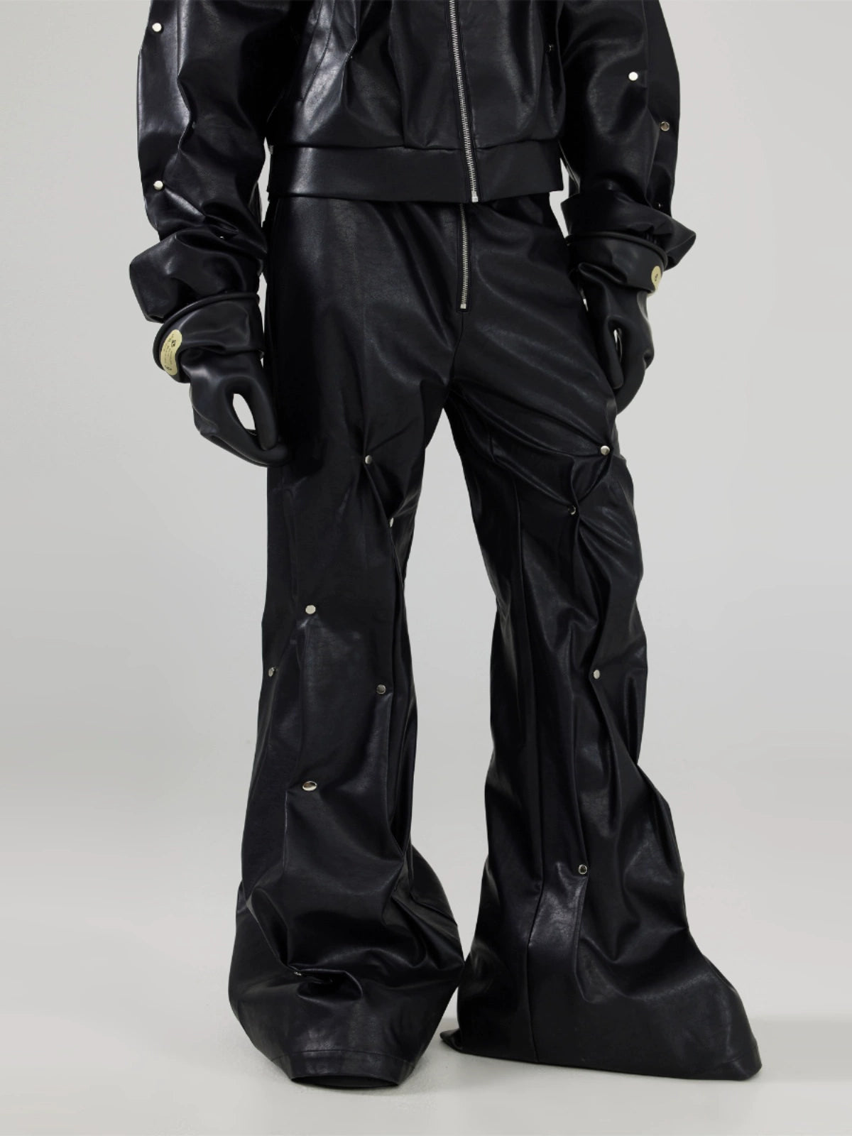 FRKM SCD Handmade Rivet Inlay Pinch Pleating Leather Pants Jacket- BAR.