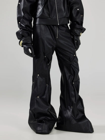 FRKM SCD Handmade Rivet Inlay Pinch Pleating Leather Pants Jacket- BAR.