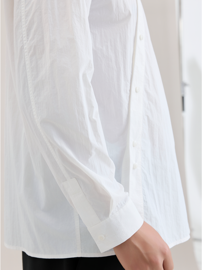 OWNLIFE stand-up collar slant breasted long sleeve shirt - TOPH.