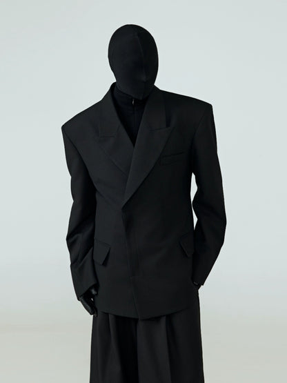 FRKM SCD  Nipped-in Waist Drap Inverted Triangle Fit Black Suit - SUNNY.