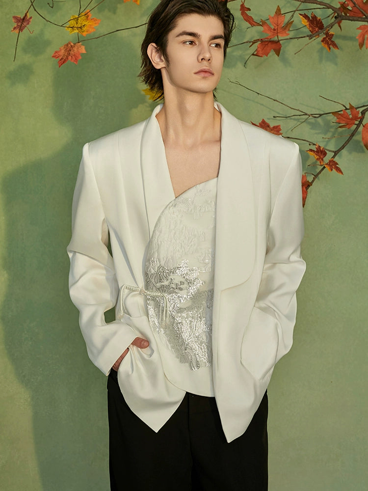 JIECHI  embroidered white irregular bias suit  - QUOTE.
