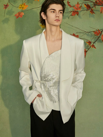 JIECHI  embroidered white irregular bias suit  - QUOTE.