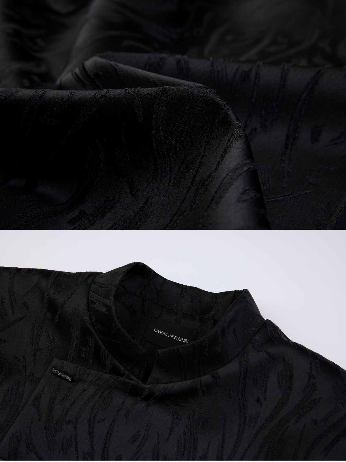 OWNLIFE stand-up collar willow leaf jacquard jacket suit set - DIDI.