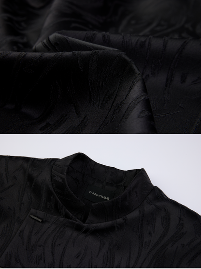 OWNLIFE stand-up collar willow leaf jacquard jacket suit set - DIDI.