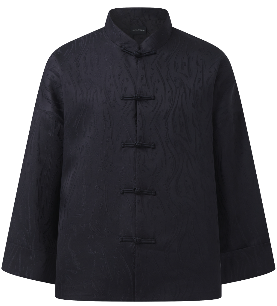 OWNLIFE  jacquard stand collar black coat - BARRY.