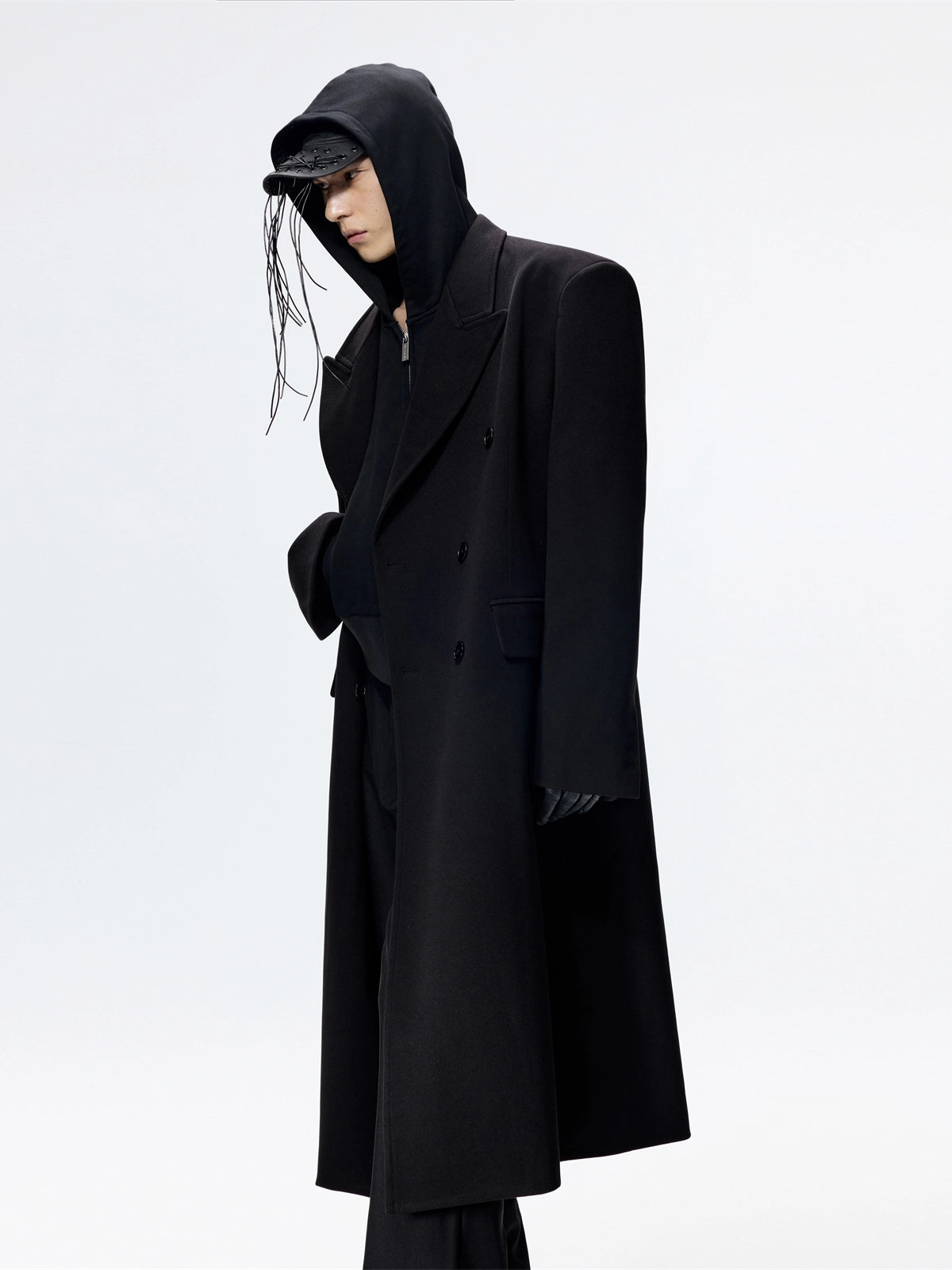 FRKM SCD Tweed Loose Black Shoulder Padded Thickened Coat- LIONEL.