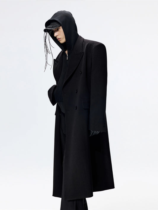 FRKM SCD Tweed Loose Black Shoulder Padded Thickened Coat- LIONEL.