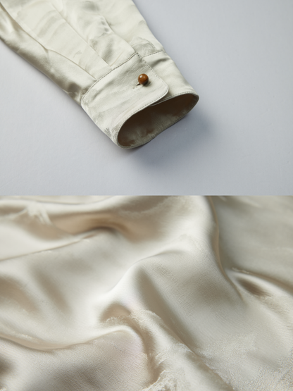 OWNLIFE jacquard stand-up collar placket natural jade buckle shirt - DAVID.