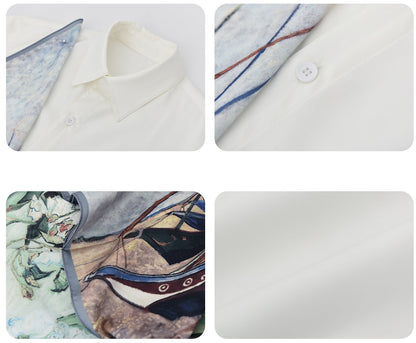 JIECHI white loose stitched long-sleeved shirts - VALERIE.