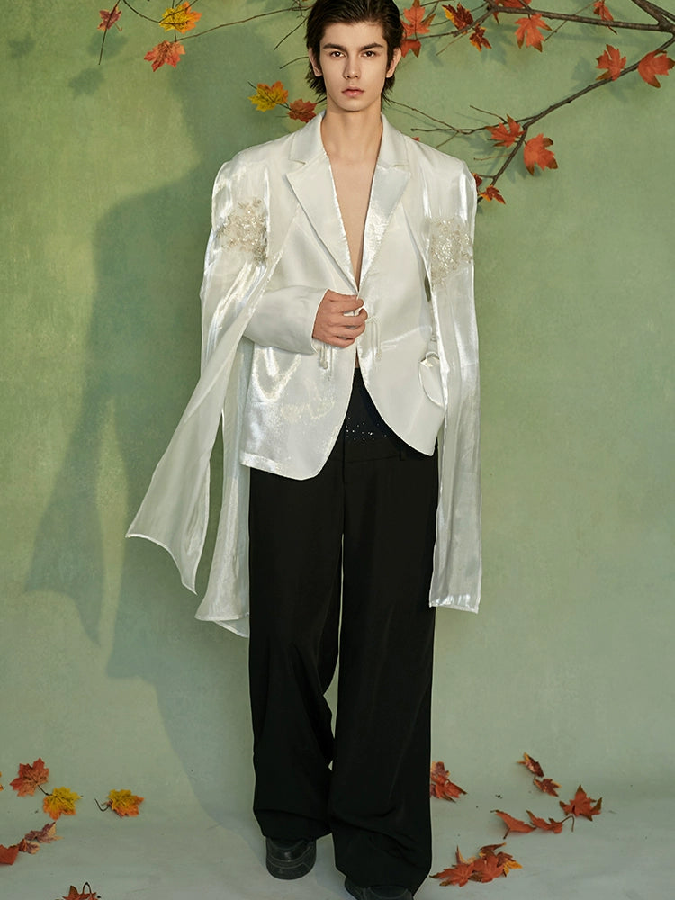 JIECHI white loose casual cape embroidered blazer - BRANDON.