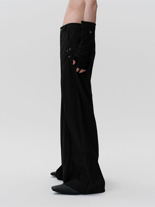 FRKM SCD Handmade Air Eye Bound Black Loose Wide-Leg Pants- ERNEST.