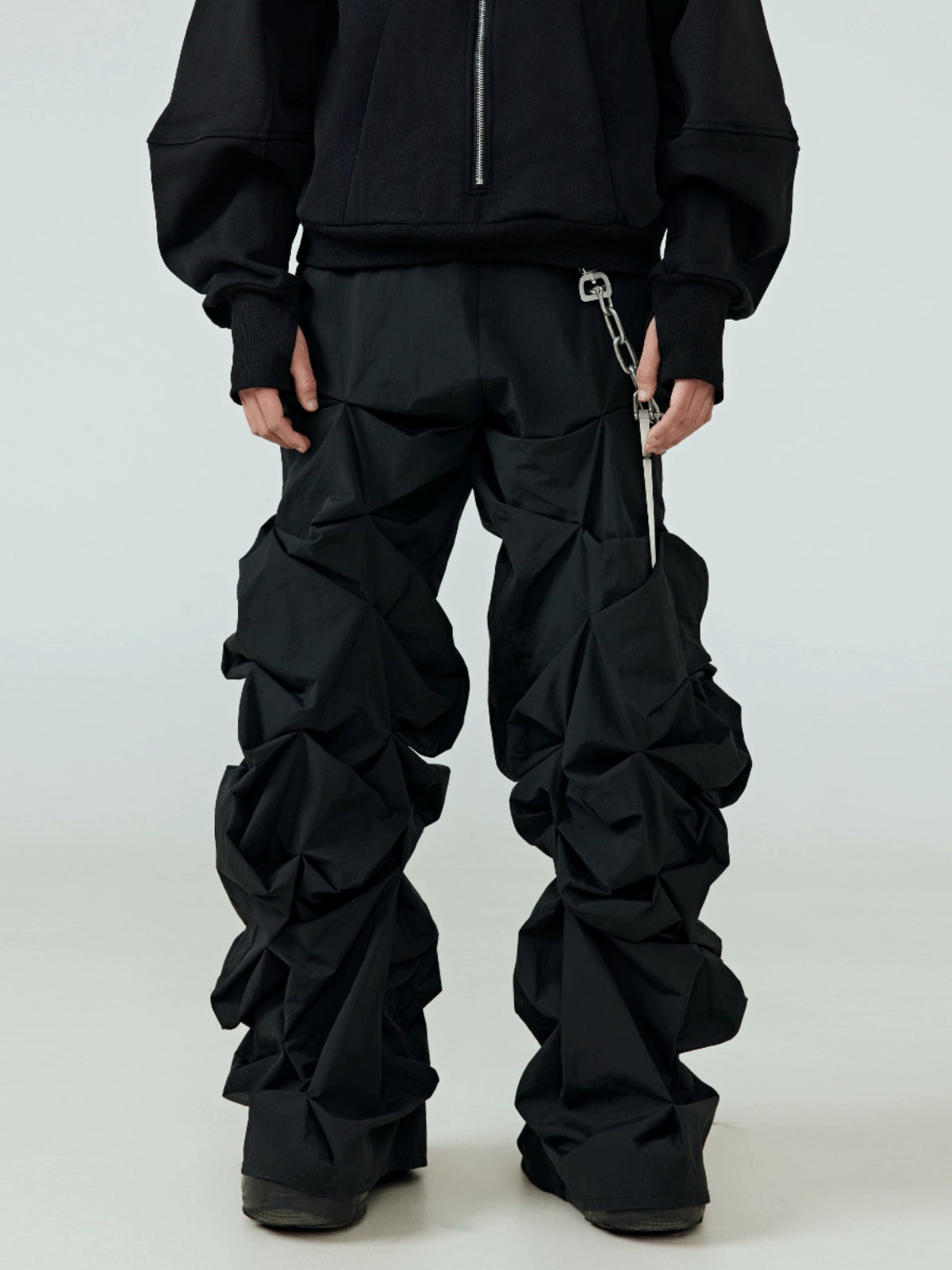 FRKM SCD Three-dimensional Pinch-Pleated Black Wide-leg Pants - OTIS.