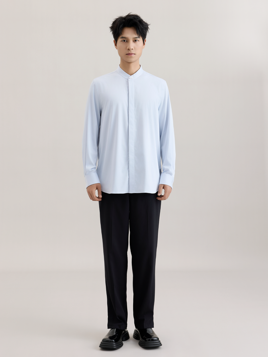 OWNLIFE Fiber Natural Jade Buckle Stand Collar Men's Shirt - MARK.