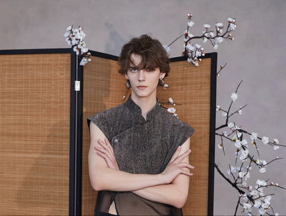 JIECHI black loose sleeveless stand-up collar top - NIAL.