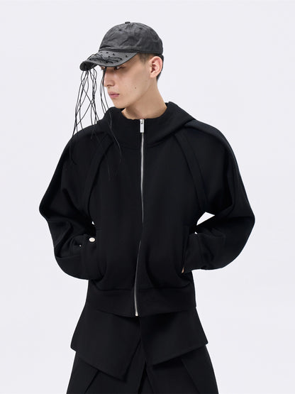 FRKM SCD Deconstructed Zippered Cropped Black Loose Hoodie - KAISEN.