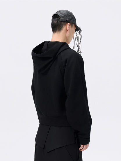 FRKM SCD Deconstructed Zippered Cropped Black Loose Hoodie - KAISEN.