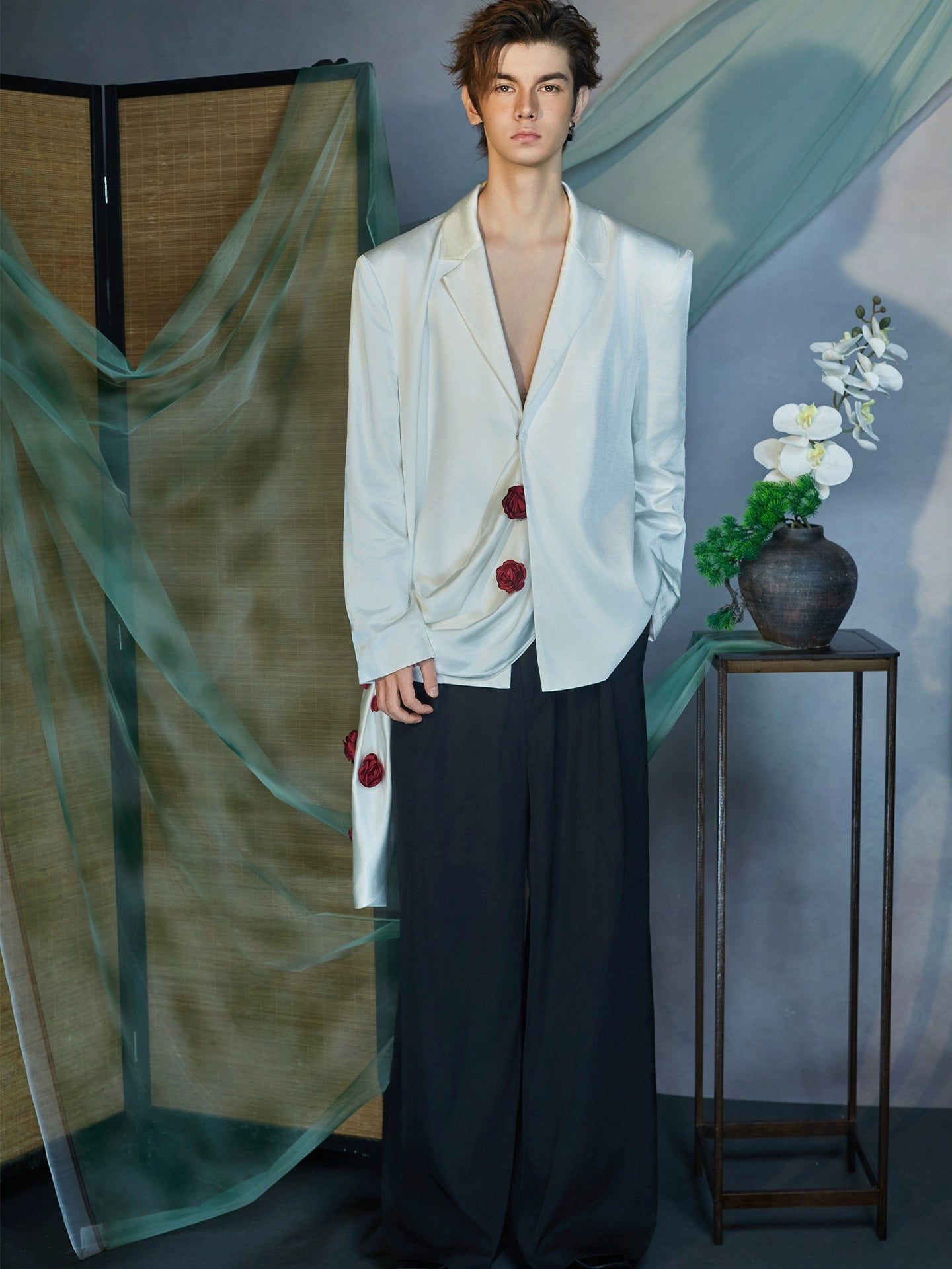 JIECHI white casual loose embellished blazer - GENA.