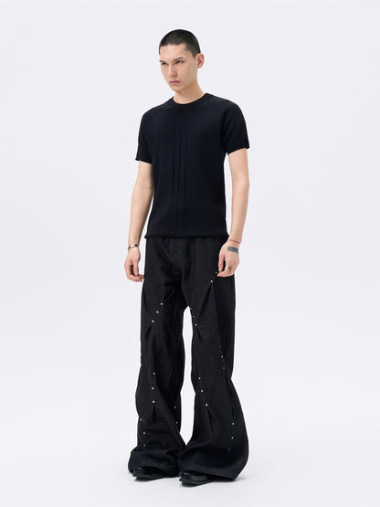 FRKM SCD Pleated Loose Jeans Three-Dimensional Twist A-line Pants - ROMEO.