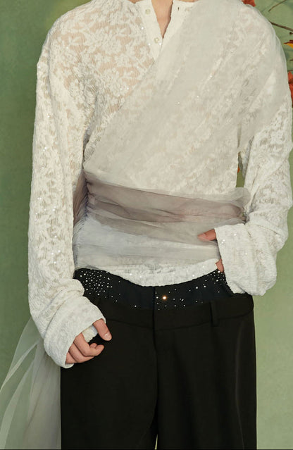 JIECHI  lace beaded cardigan long-sleeved top - VANDER.