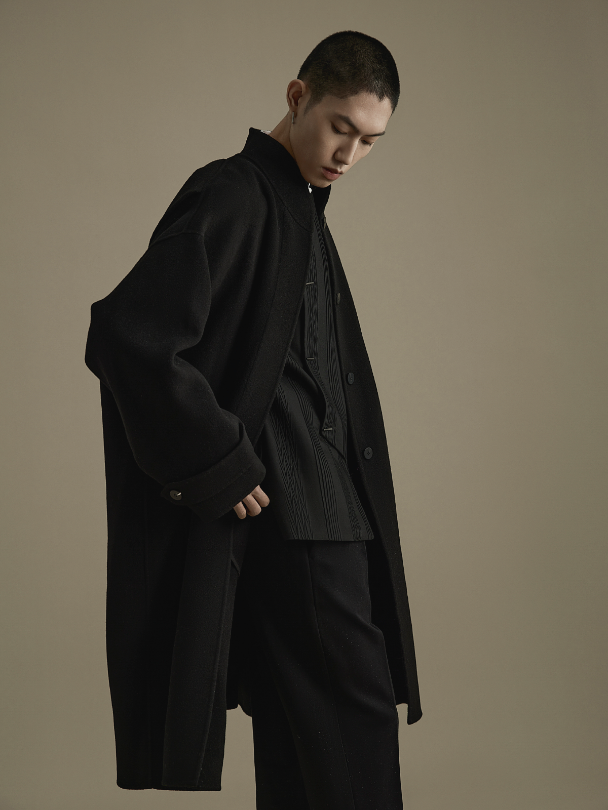 OWNLIFE stand collar placket stripes pressed pleats jacket- JONAH.