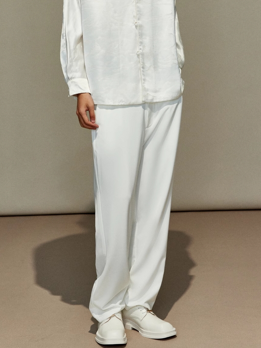OWNLIFE Silk Straight White Drape Anti-Wrinkle Pants - WILLIAM.