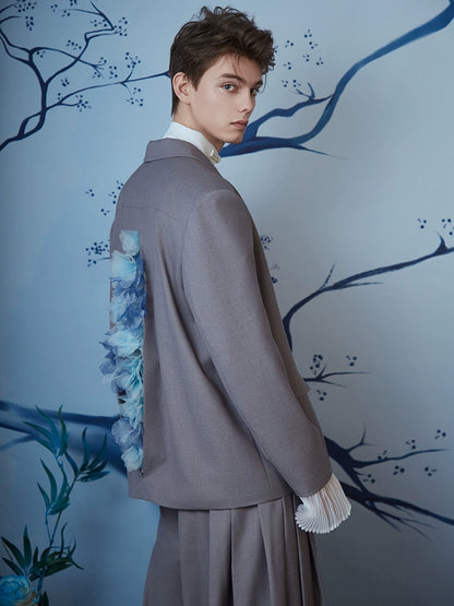 JIECHI  casual loose floral embellishment pleayed cuff suit - RAYON.