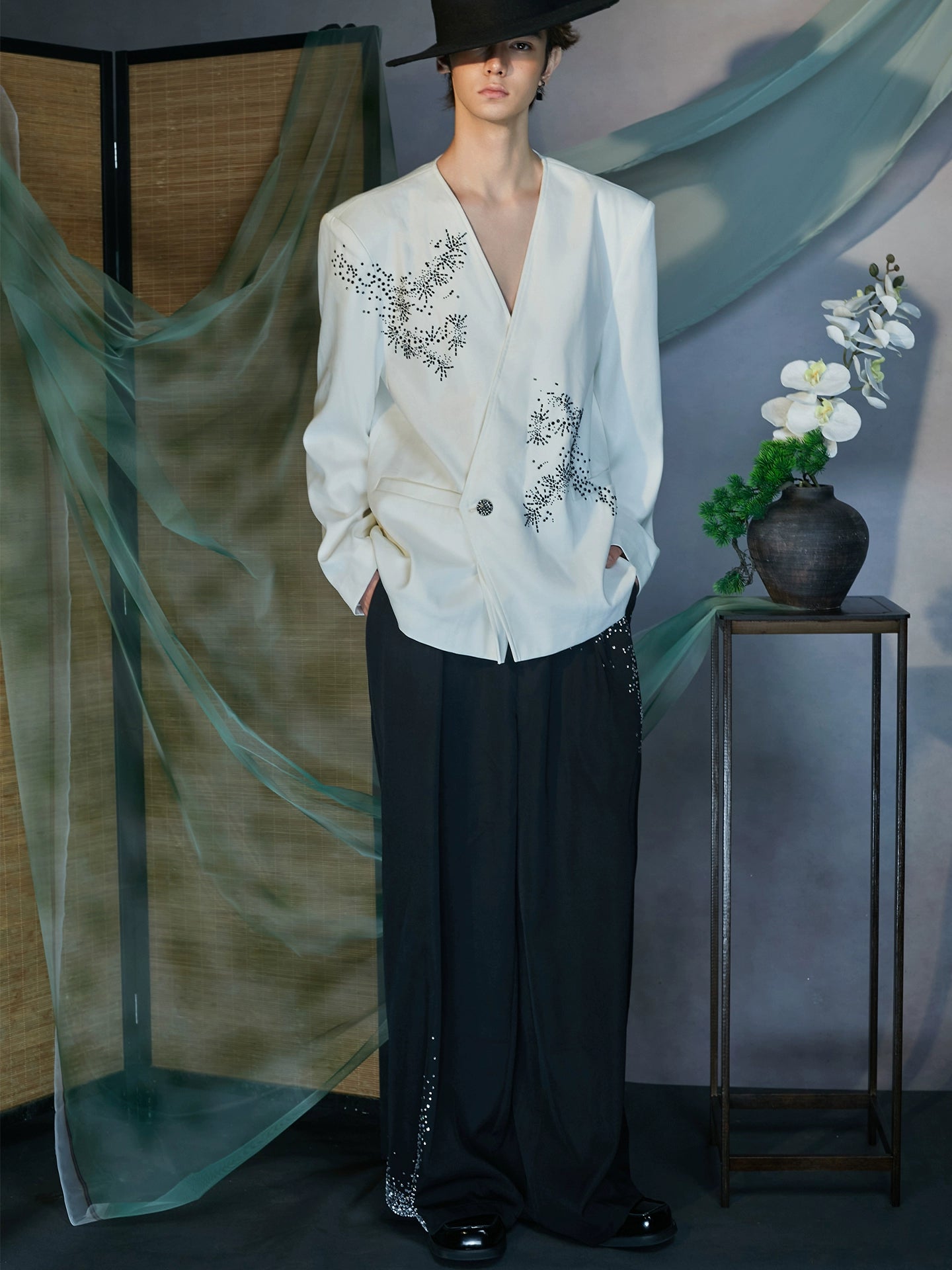 JIECHI  straight-leg loose diamond suit pants - ARNOLD.
