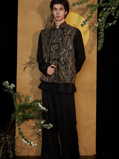 JIECHI  long-sleeved jacquard stand-up collar top - ASTER.