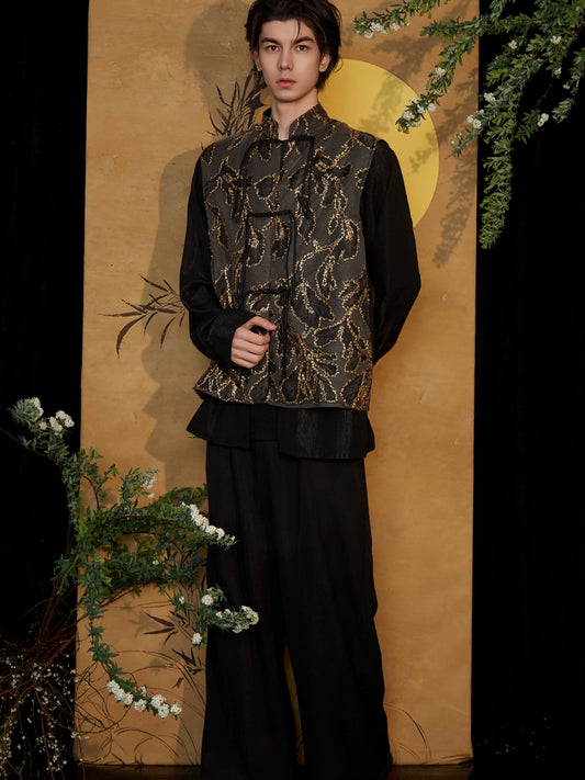 JIECHI  long-sleeved jacquard stand-up collar top - ASTER.