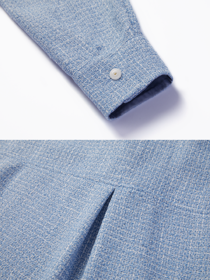 OWNLIFE blue slanted collar long sleeve casual shirt - JAW.