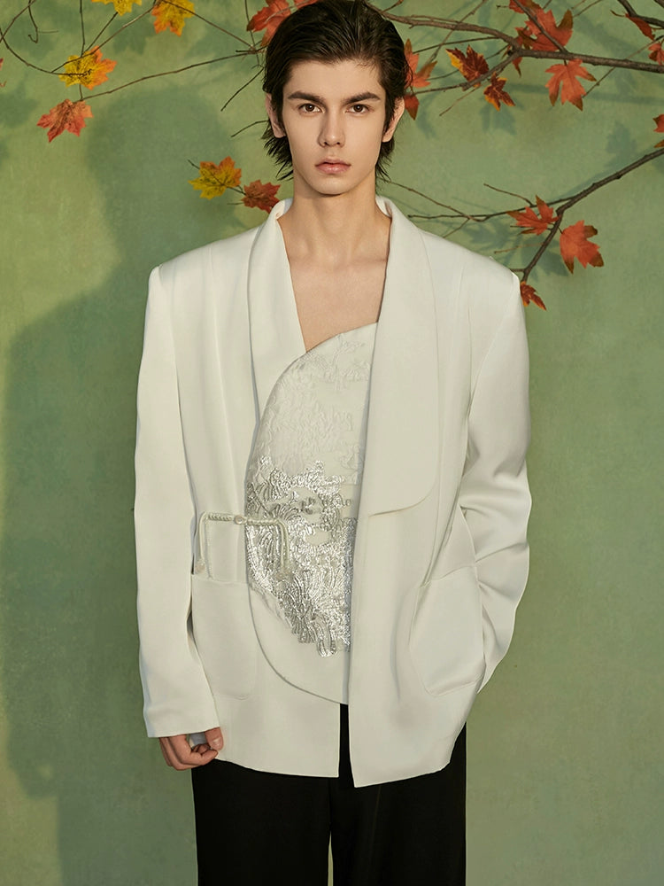 JIECHI  embroidered white irregular bias suit  - QUOTE.