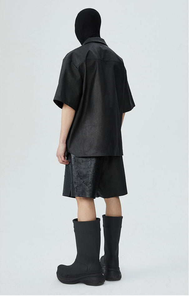 FRKM SCD SS summer heavy coated wax unisex slit loose stitching wide-leg shorts - ERILA.