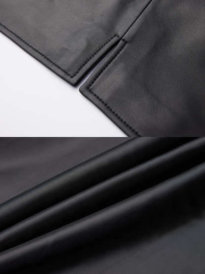 OWNLIFE Stand Collar Sling Loose Sheepskin Leather Jacket - PAT.