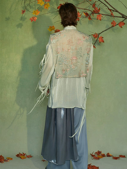 JIECHI  loose emerald green embroidered long-sleeved shirt - UMBER.