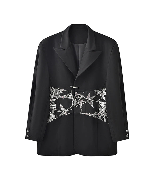 JIECHI  embroidered casual loose floral applique suit - CORY.