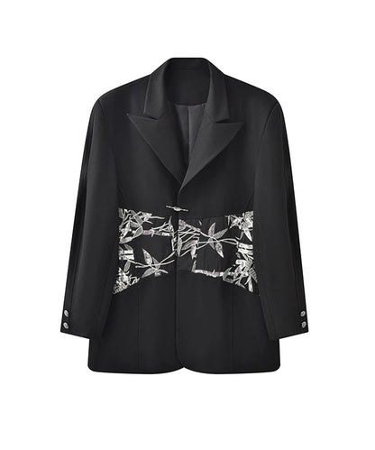 JIECHI  embroidered casual loose floral applique suit - CORY.