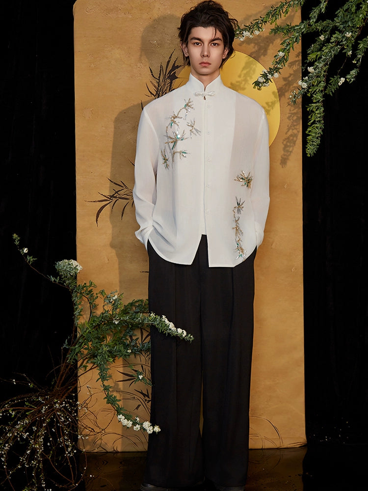 JIECHI white loose long-sleeved embroidered shirt - XENA.