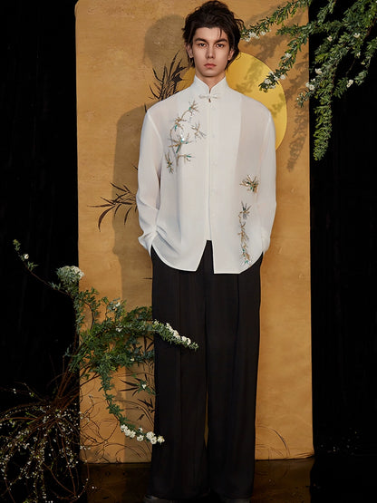 JIECHI white loose long-sleeved embroidered shirt - XENA.