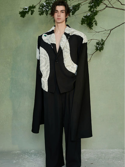 JIECHI  Black Cape Abstract Pattern Blazer - LYON.