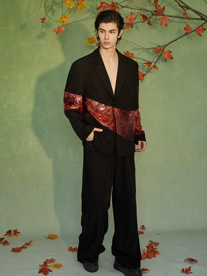 JIECHI splicing loose embellished black suit - ERIC.