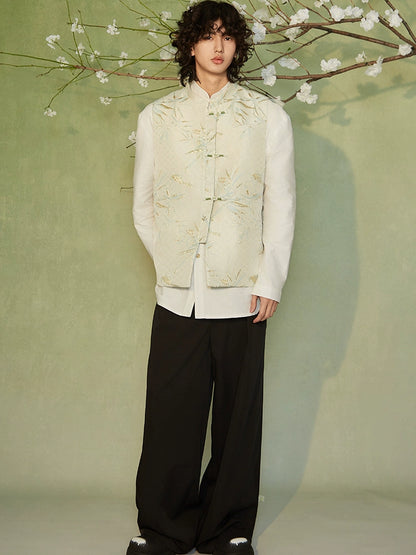 JIECHI  loose mandarin collar embroidered vest - ADRIAN.