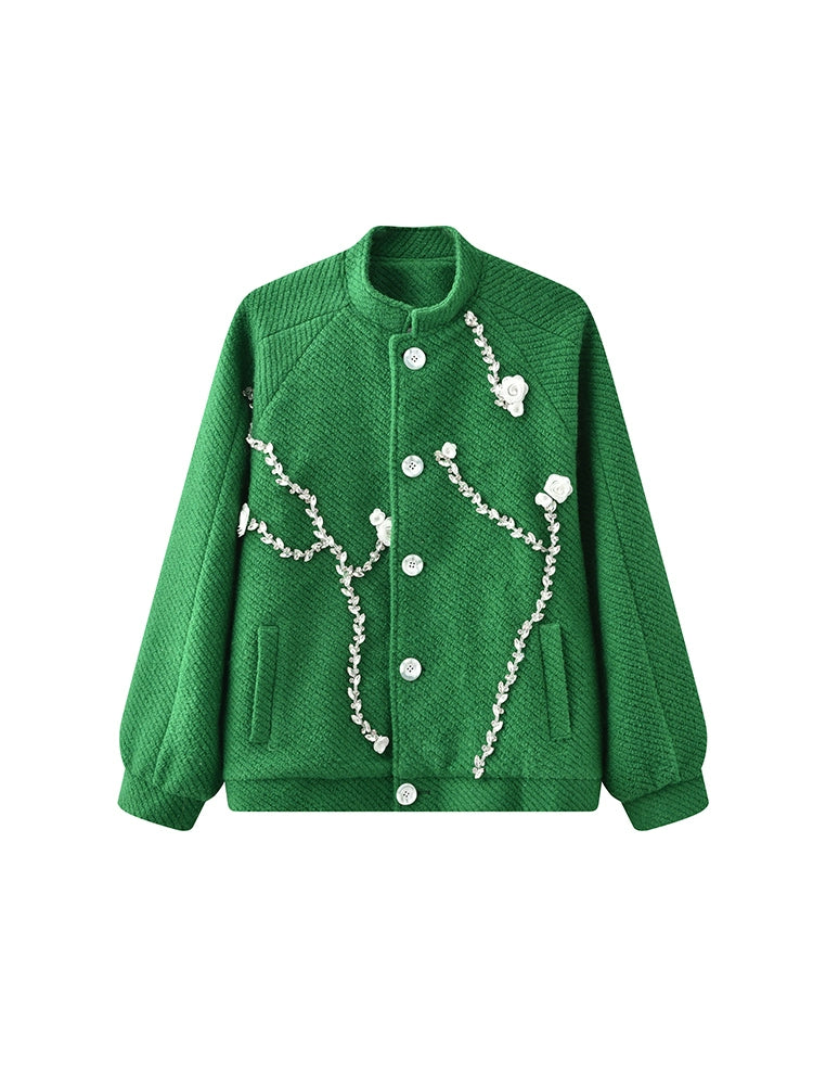 JIECHI loose woolen embroidered applique jacket  - NILE.