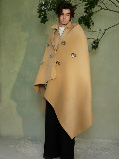 JIECHI shawl loose woolen wrap floral brooch coat - MORRIS.